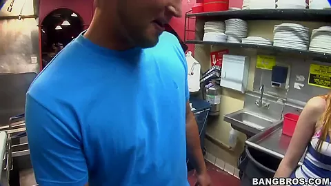 Let's hide in the kitchen for a sweet blowjob by naughty babe