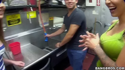 Let's hide in the kitchen for a sweet blowjob by naughty babe