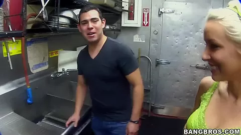 Let's hide in the kitchen for a sweet blowjob by naughty babe