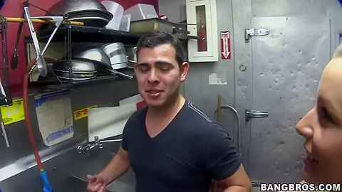 Let's hide in the kitchen for a sweet blowjob by naughty babe