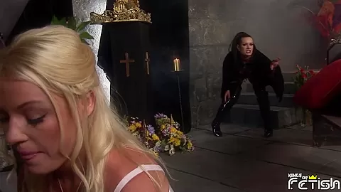 Blonde babe engage in hot lesbian sex with horny vampire after getting scared of her