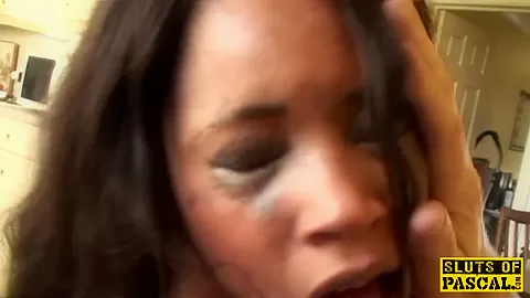 Ebony brit submissive throatfucked by maledom