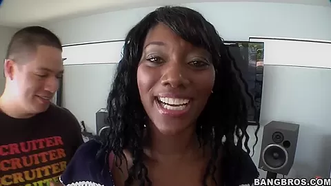 Hot black chick sucks on a white cock