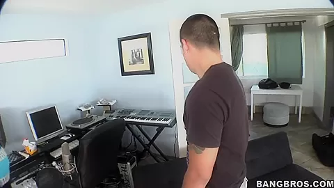Hot black chick sucks on a white cock