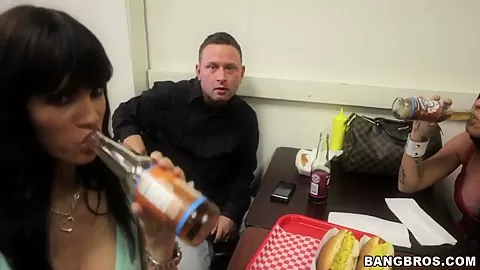 A hot dog heaven with three exciting babes and one lucky guy