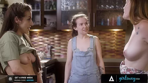 GIRLSWAY - Thirsty Sex Addicts Smash On The Kitchen Counter In Front Of The Plumber
