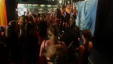 Excited club chicks suck and fuck in public