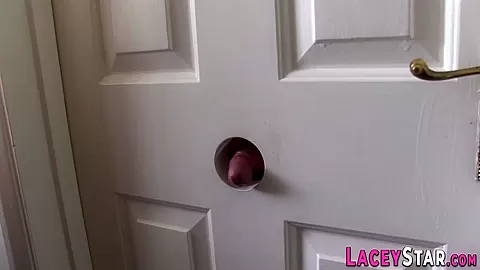 Brit gran sucks cock through gloryhole