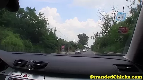 Hitchhiking eurobabe publicly nailed outdoors