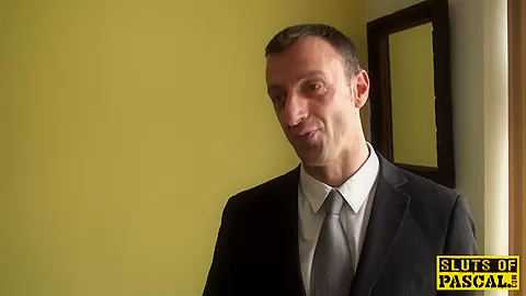 Roughfucked brit sub tastes a load of cum