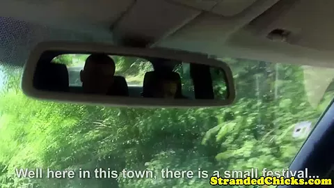 Hitchhiking couple fuck in back seat of car