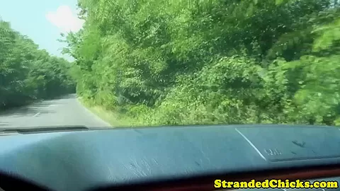 Hitchhiking couple fuck in back seat of car
