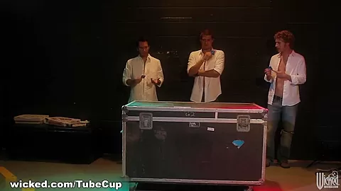 Three groupies sneak back stage to fuck their boyband crushes