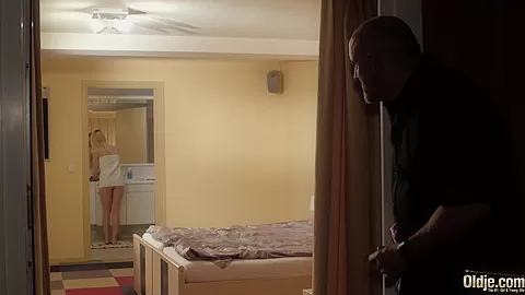 teen 18+ girl gets grandpa horny and rides his hard cock