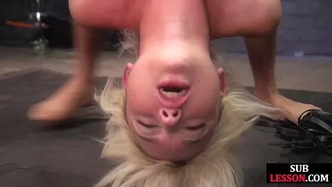 Suspended hogtied bitch disciplined
