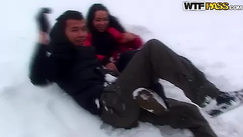 A couple spends a romantic day at a ski lodge