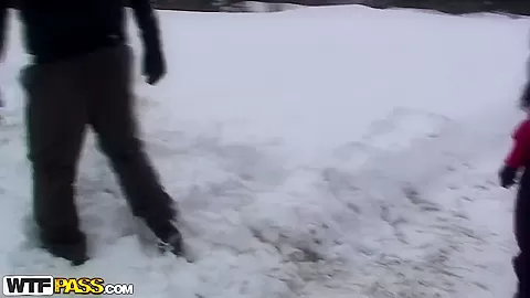 A couple spends a romantic day at a ski lodge