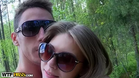 Naughty Megan sucks her boyfriend's dick in the park