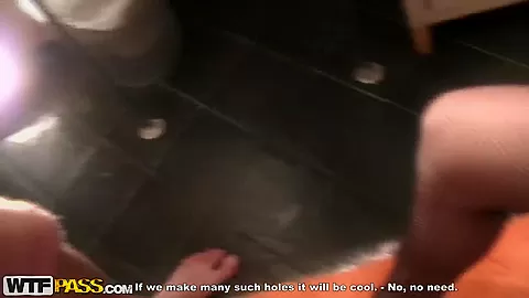 Blonde Logan gives erotic show in bathroom