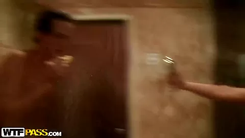 Abbey goes to the sauna along with horny hot couple