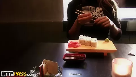 Young couple fucks in a dark public place before eating
