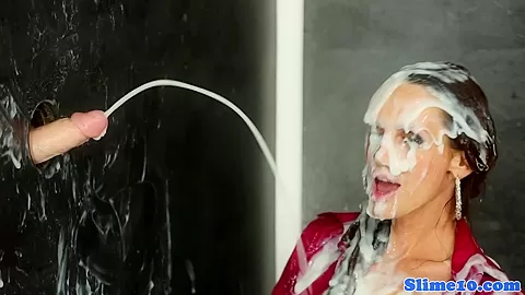 Bukkakke drenched gloryhole babe pussyrubbing