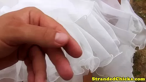 Stranded euro bride screwed outdoors