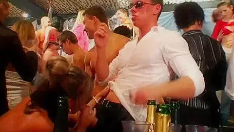 Excited club sluts suck cocks in public