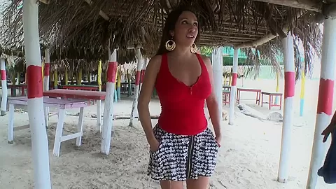 Amateur doll Angelina looks horny on the beach
