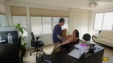 LOAN4K. Agent drills naive client and films everything on camera