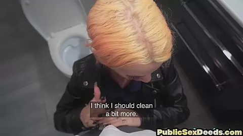 Amateur toilet POV babe with tattooed pussyfucked by guy