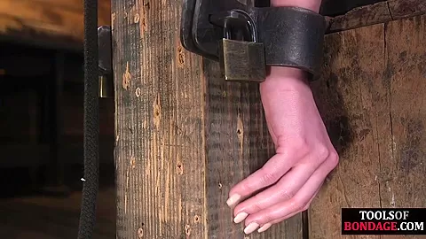 Poor BDSM ballgagged GF whipped and pussytoyed with Hitachi