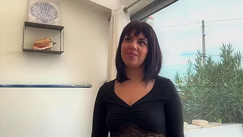 Brunette Girl, called Ava, First Time in A Threesome