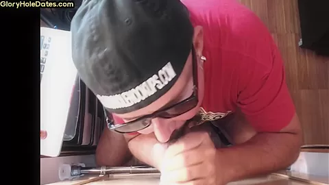 Gloryhole mature gay loves sucking dick while stroking it