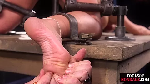 BDSM submissive busty PS MILF feet tormented by CMNF master
