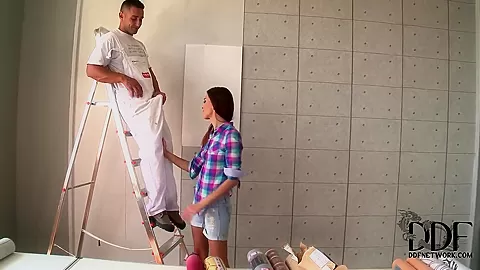 A worker gets lucky with a real hot babe