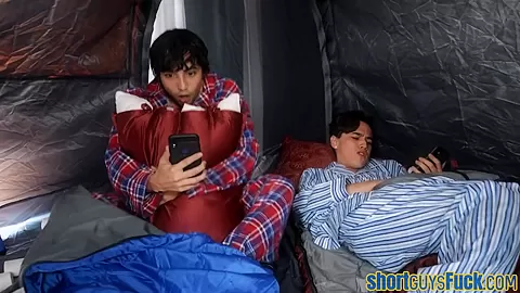 Short guys fuck busty MILF in 3some till cum in mouth