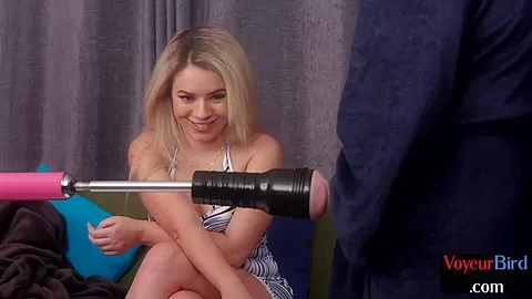 CFNM babe watches guy while masturbating with toy