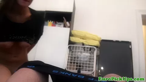 Amateur pulled euro slides cock between tits