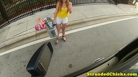 Hitchhiking beauty goes down on driver