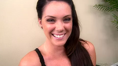 Busty brunette sucks on a massive jock
