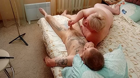 Stepmother-in-law Does A Penis Massage With Her Hands Sucks And Gets A Big Cumshot