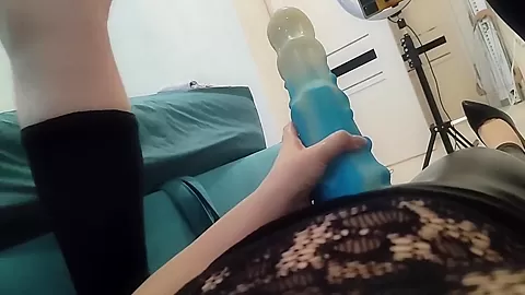 Slave Husband Rides Like On My Big Blue Strap-on