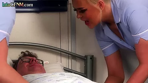 CFNM nurses spoiling patient with hj and blowjob