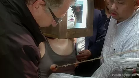 Pain slut surrenders to public ass pounding