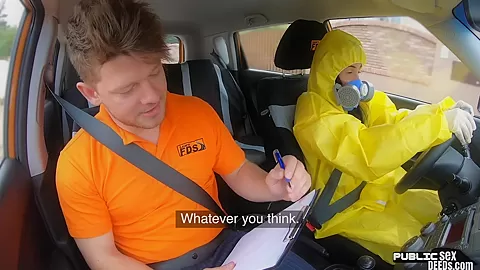 Ballslicking babe fucked outdoor in the car of instructor