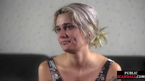 Whipped pathetic babe used in public humiliation group sex