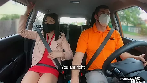 Perkyboobs babe fucked outdoor in car by driving instructor