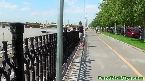 Public cocksucking euro riding dick outdoors