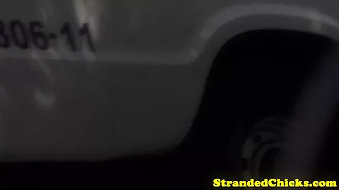 Hitchhiking babe fucked outdoors on car